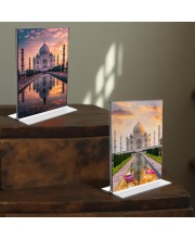 Taj Mahal Acrylic T-Style Photo Stand, Compact and Stylish Spiritual Display, easily change 2 photos (Pack of 1)