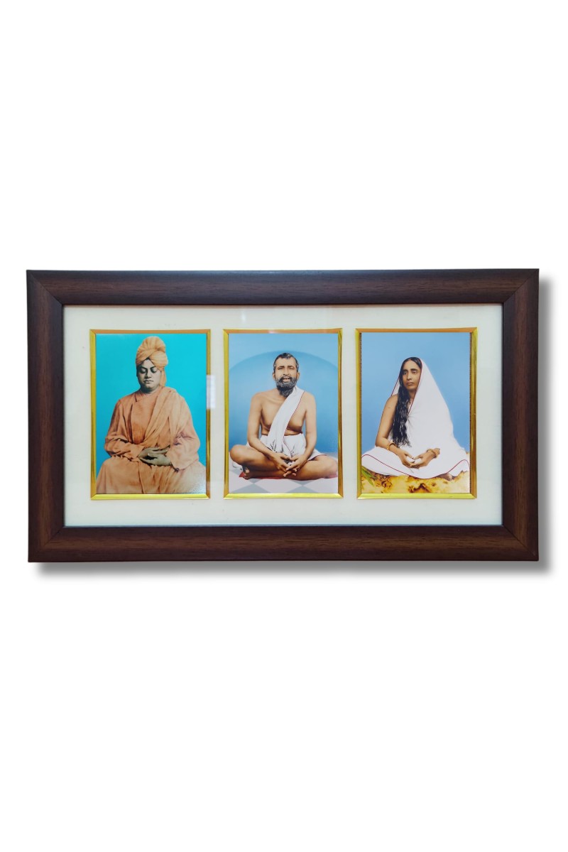 Hi tech Sales Swami Vivekananda & Ramkrishna Paramahansa & Sarada Maa photo frame | synthetic photo Frame with Glass | For wall, living room, gifts, pooja (Multicolor) (Brown)
