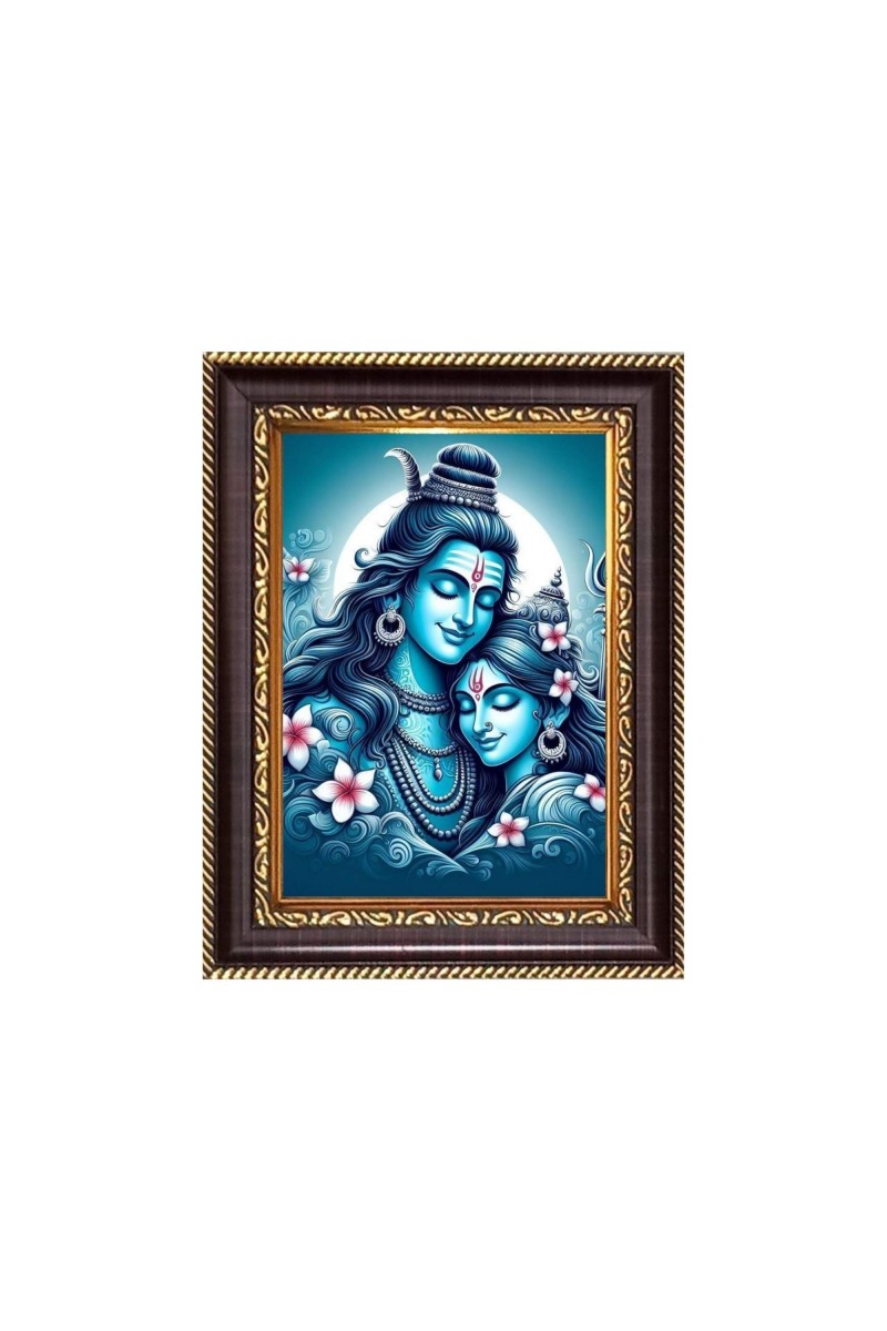 Lord Shiva and Mata Parvati Digital Print Photo 6.7x8.7 inches - Vibrant Religious Wall Art for Home, Office and Temple Decor.