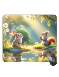 Customized Beautiful Rabbits Squirrel Picture Sublimation Mouse Pad | 8 X 7.5 Inch | Smooth Cloth Surface | Non-Slip Rubber Base | Personalized Mousepad for Laptop & Desktop (F17326)