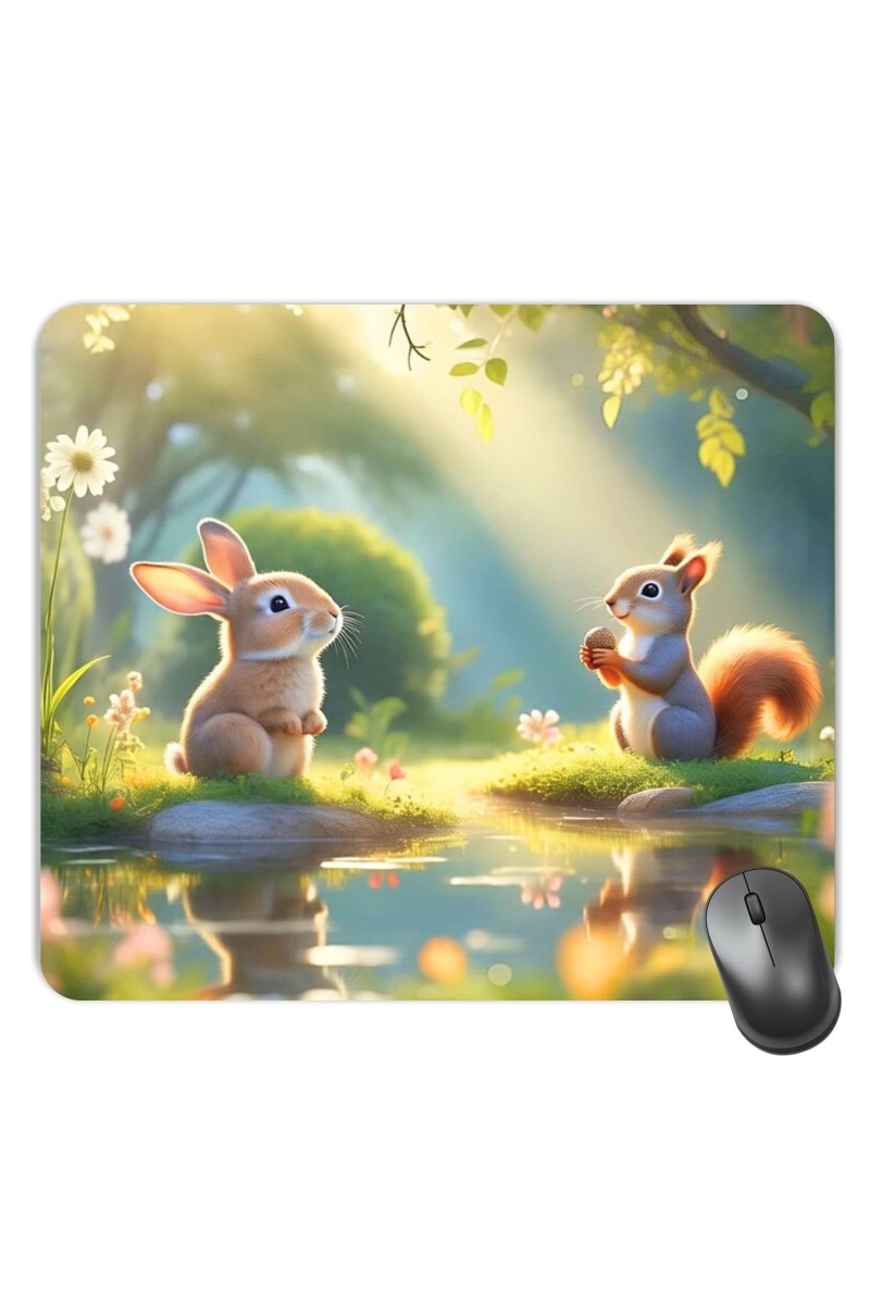 Customized Beautiful Rabbits Squirrel Picture Sublimation Mouse Pad | 8 X 7.5 Inch | Smooth Cloth Surface | Non-Slip Rubber Base | Personalized Mousepad for Laptop & Desktop (F17326)