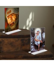 Sai Baba Acrylic T-Style Photo Stand - 11x13 Inches, Compact and Stylish Spiritual Display, easily change 2 photos (Pack of 1)