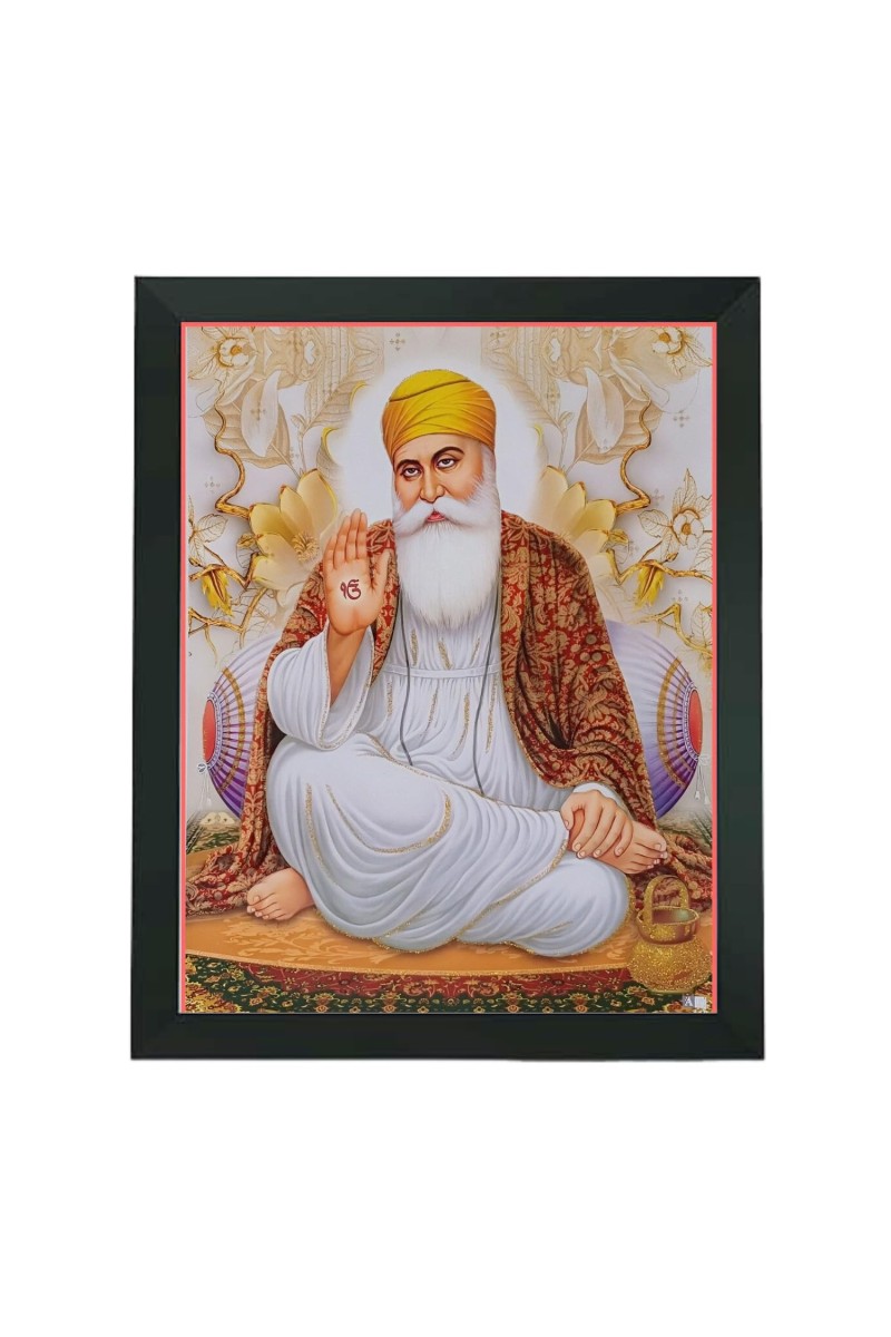 Hitech Sales Guru Nanak Dev ji Polystyrene Photo Frame for Pooja Room, Temple Decor, Home Decoration and Gifting (Wall and Tabletop, Rectangular, Printed Photo, 7.12 x 9.12 inches Frame, Black)