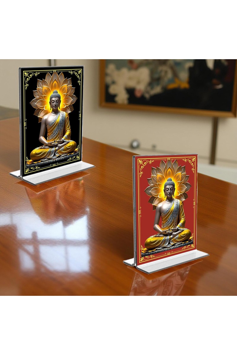 Buddha Acrylic T-Style Photo Stand - 7x9 Inches, Compact and Stylish Spiritual Display, easily change 2 photos (Pack of 1)