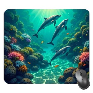 Customized Beautiful Dolphines Picture Sublimation Mouse Pad | 8 X 7.5 Inch | Smooth Cloth Surface | Non-Slip Rubber Base | Personalized Mousepad for Laptop & Desktop (F17304)