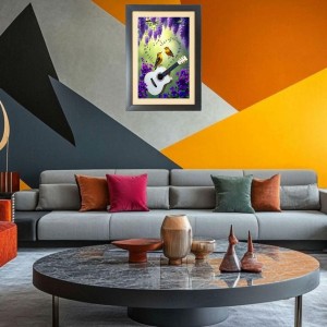Two cute birds are playing a guiter Black Photo Frame Funny Animal and Bird Cartoon Art