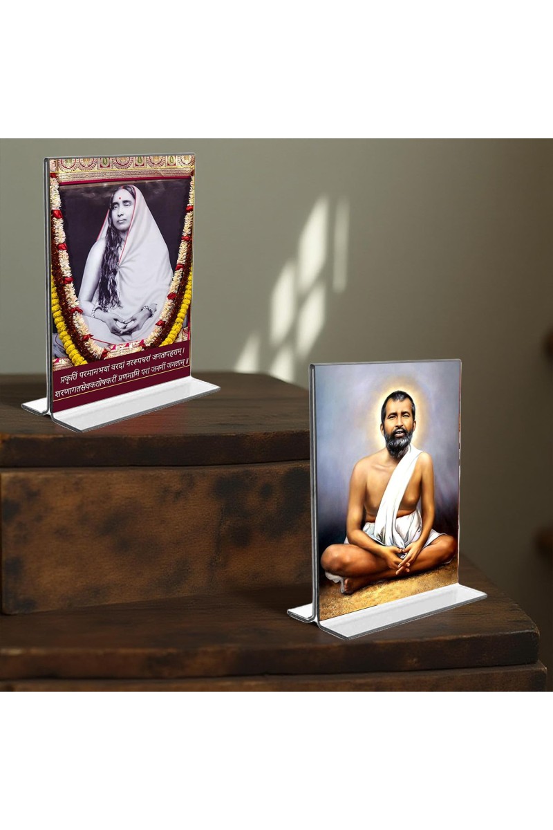 Sri Ramakrishna Paramhansa & Sarada Debi Acrylic T-Style Photo Stand, Compact and Stylish Spiritual Display, easily change 2 photos (Pack of 1)