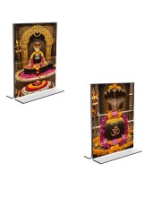 Car Desk/Table Top Lord Shiva Lingam Acrylic T-Style Photo Stand - 2.5x3.5 Inches, Compact and Stylish Spiritual Display, easily change 2 photos (Pack of 1)
