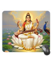 Customized Goddess Saraswathi Picture Sublimation Mouse Pad | 8 X 7.5 Inch | Smooth Cloth Surface | Non-Slip Rubber Base | Personalized Mousepad for Laptop & Desktop (F17141)