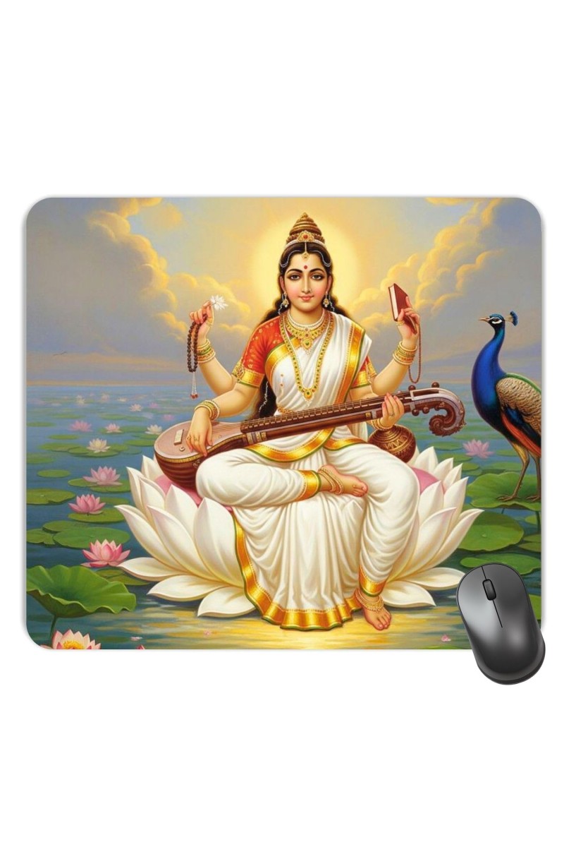 Customized Goddess Saraswathi Picture Sublimation Mouse Pad | 8 X 7.5 Inch | Smooth Cloth Surface | Non-Slip Rubber Base | Personalized Mousepad for Laptop & Desktop (F17141)