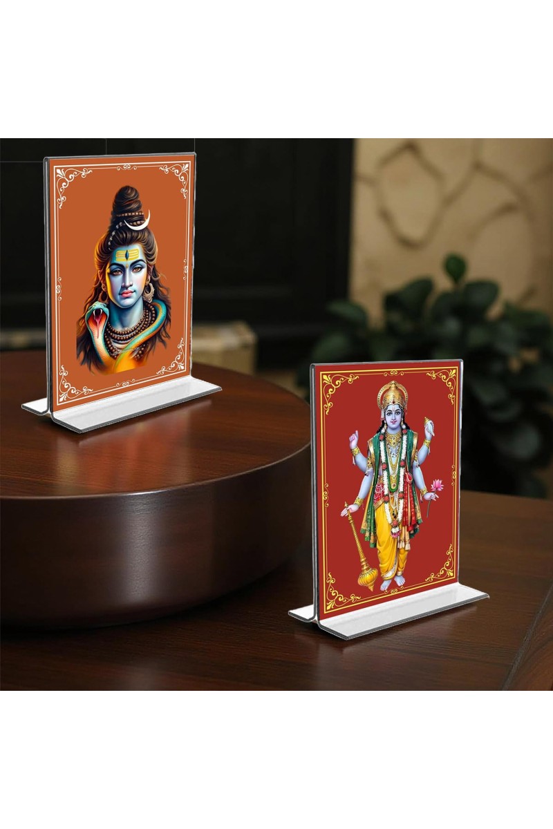 Lord Shiva & Lord Vishnu Acrylic T-Style Photo Stand - 9x11 Inches, Compact and Stylish Spiritual Display, easily change 2 photos (Pack of 1)
