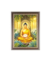 Lord Buddha Photo Frame - 10x14 Inches, Brown Wooden Frame for Home, Office & Temple Decoration