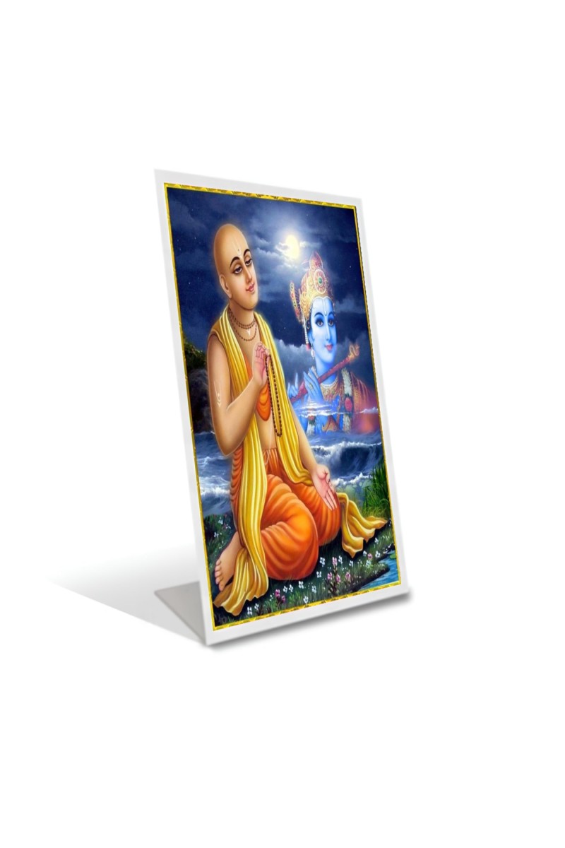 Car Desk/Table Top Shree Chaitanya Mahaprabhu Acrylic L-Style Photo Stand - 2.5x3.5 Inches, Compact And Stylish Spiritual Display (F6669)