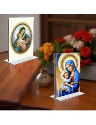 Mother Mary Acrylic T-Style Photo Stand - 9x11 Inches, Compact and Stylish Spiritual Display, easily change 2 photos (Pack of 1)