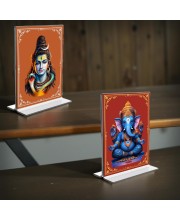Lord Shiva & Lord Ganesh Acrylic T-Style Photo Stand - 5x7 Inches, Compact and Stylish Spiritual Display, easily change 2 photos (Pack of 1)