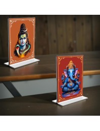 Lord Shiva & Lord Ganesh Acrylic T-Style Photo Stand - 9x11 Inches, Compact and Stylish Spiritual Display, easily change 2 photos (Pack of 1)