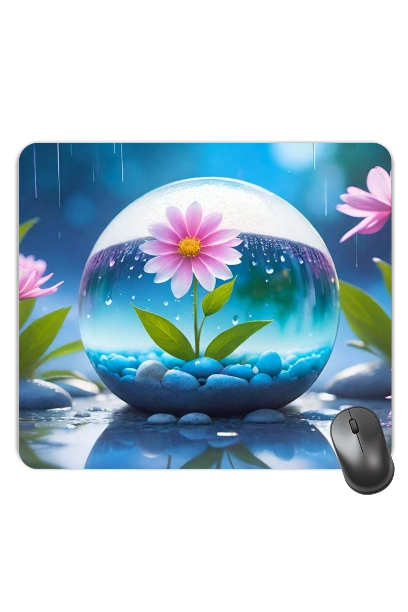 Customized Beautiful Flower in Bubble Picture Sublimation Mouse Pad | 8 X 7.5 Inch | Smooth Cloth Surface | Non-Slip Rubber Base | Personalized Mousepad for Laptop & Desktop (F17067)