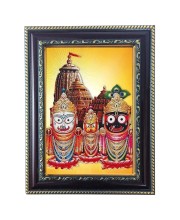 Hitech Sales Photo Frame for Temple and Home Decoration with Jagannath Dev, Balaram, Subhadra with Floral Design Frame, 5 x 7 Inches – Brown (Pack of 1)