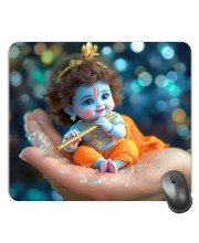 Customized Cute Little Krishna Picture Sublimation Mouse Pad | 8 X 7.5 Inch | Smooth Cloth Surface | Non-Slip Rubber Base | Personalized Mousepad for Laptop & Desktop (F17004)