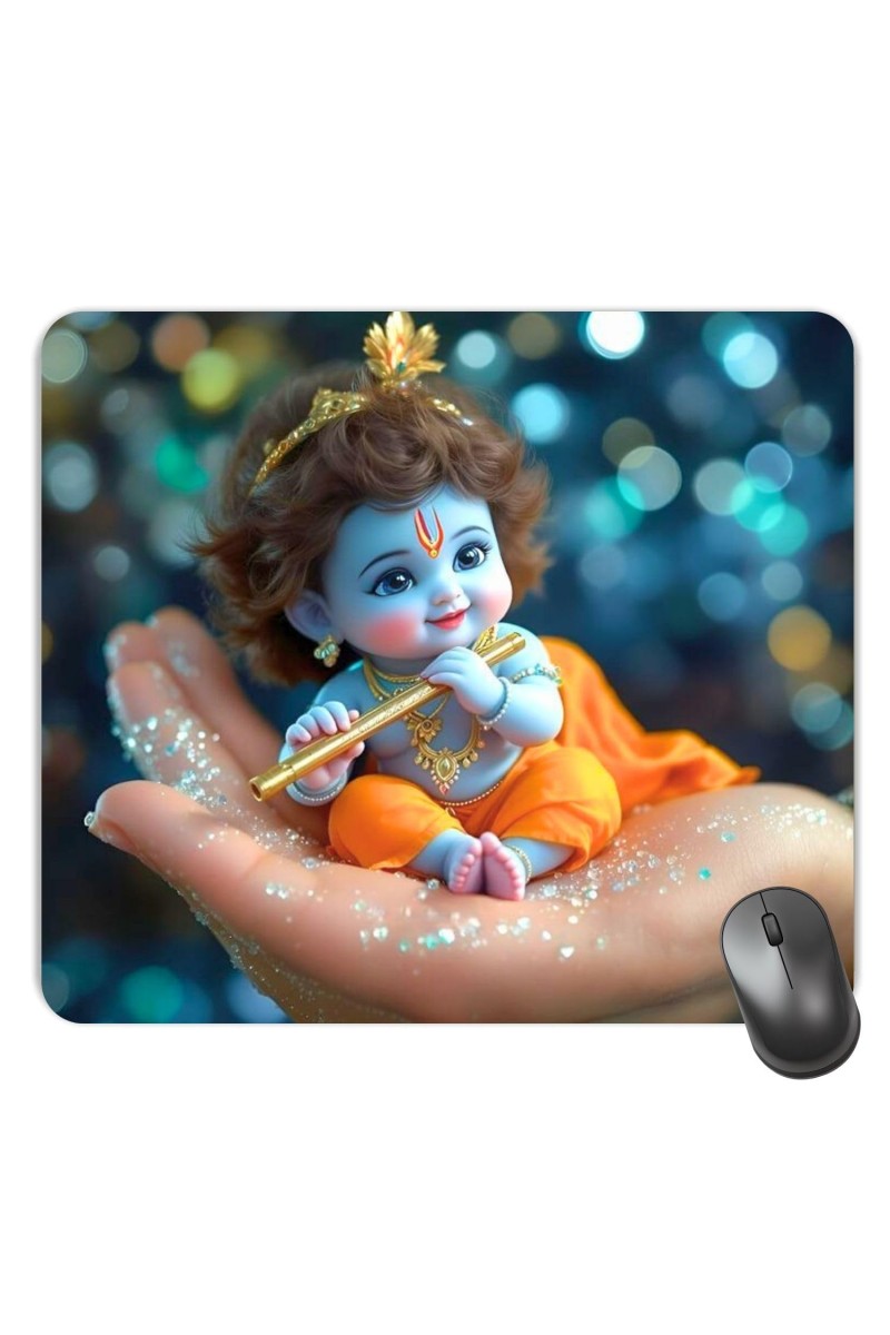 Customized Cute Little Krishna Picture Sublimation Mouse Pad | 8 X 7.5 Inch | Smooth Cloth Surface | Non-Slip Rubber Base | Personalized Mousepad for Laptop & Desktop (F17004)
