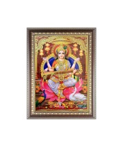 Maa Saraswati Photo Frame - 10x14 Inches, Brown Wooden Frame for Home, Office & Temple Decoration