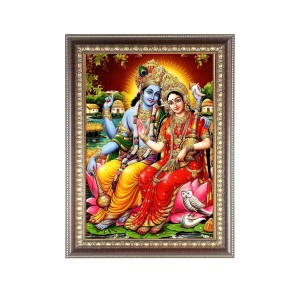 Maa Radha with Sri Krishna Photo Frame - 16x20 Inches, Brown Wooden Frame for Home, Office & Temple Decoration