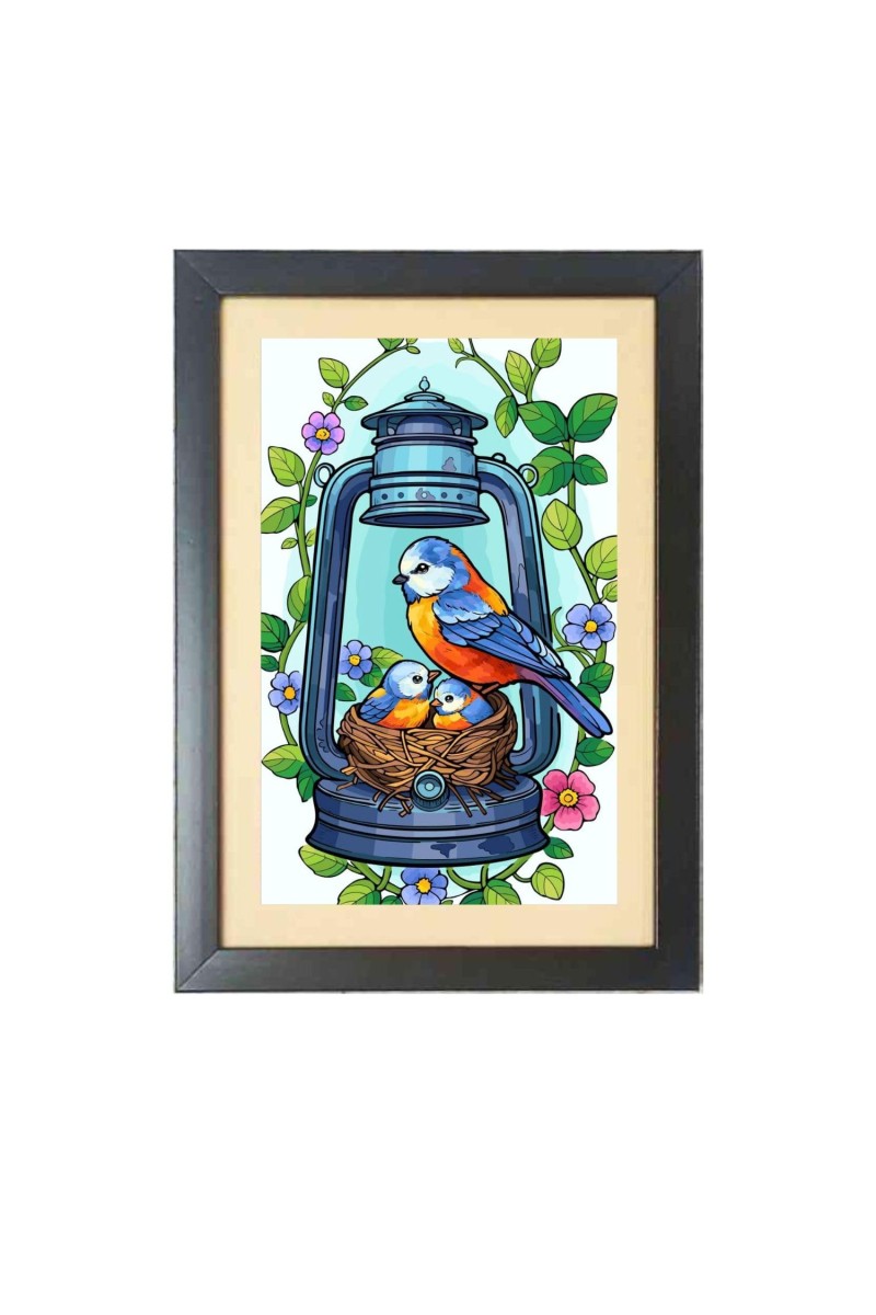 A Drawing A Colorful Bird Black Photo Frame Funny Animal and Bird Cartoon Art