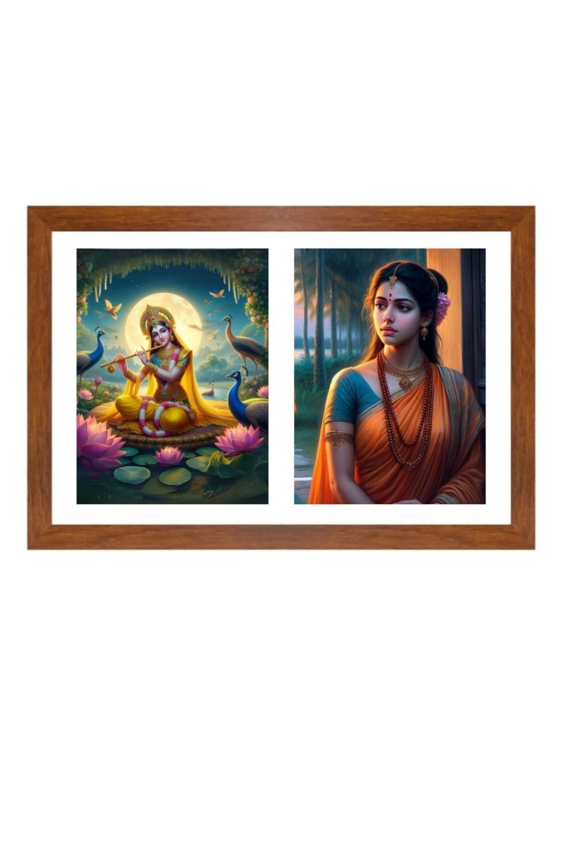 Radha and sita Photo Frame - 13x17Inches - Spiritual Artwork for Home Decor, Puja Room and Office Decoration
