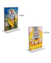 Car Desk/Table Top Lord Khatu shyam & Sri Krishna Acrylic T-Style Photo Stand - 2.5x3.5 Inches, Compact and Stylish Spiritual Display, easily change 2 photos (Pack of 1)