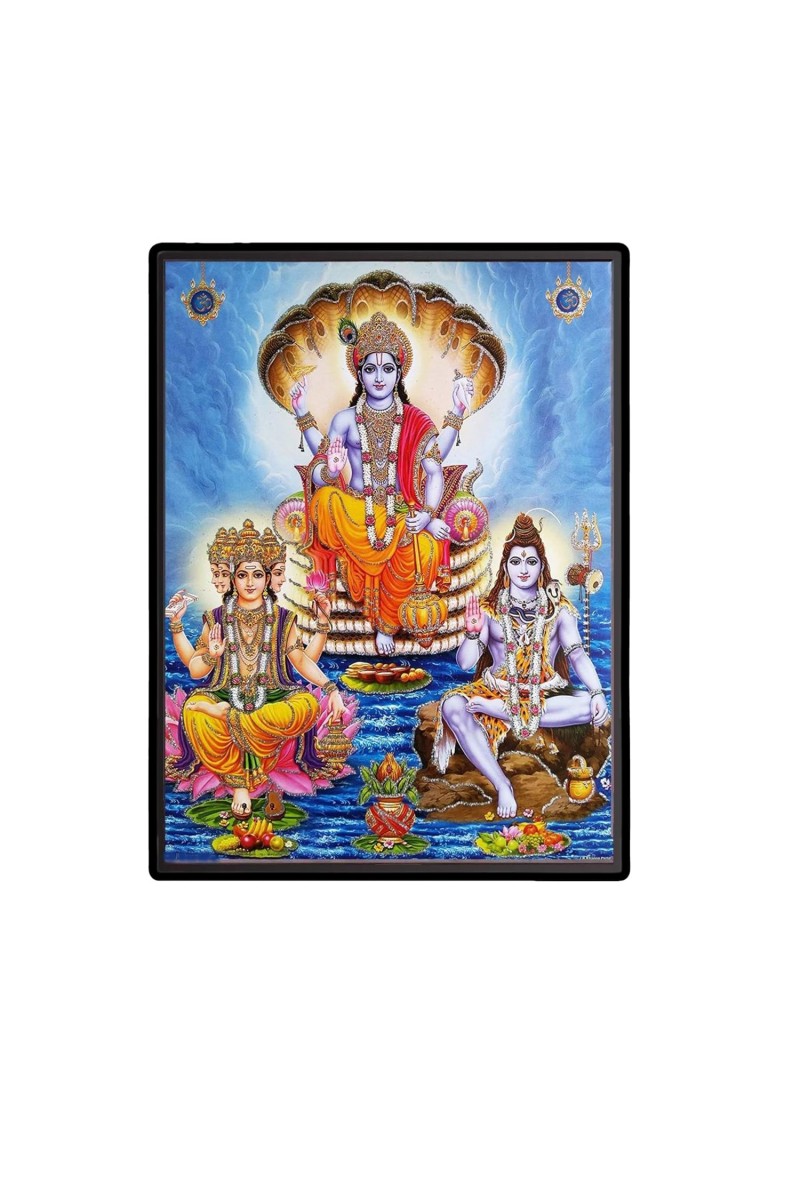 Brahma Vishnu & Shiva Laminated Photo - 5x7 Inches, Divine Blessings for Home & Office and Temple Decoration