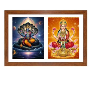 Lord vishnu and goddes lakshmi Photo Frame - 15x19Inches - Spiritual Artwork for Home Decor, Puja Room and Office Decoration