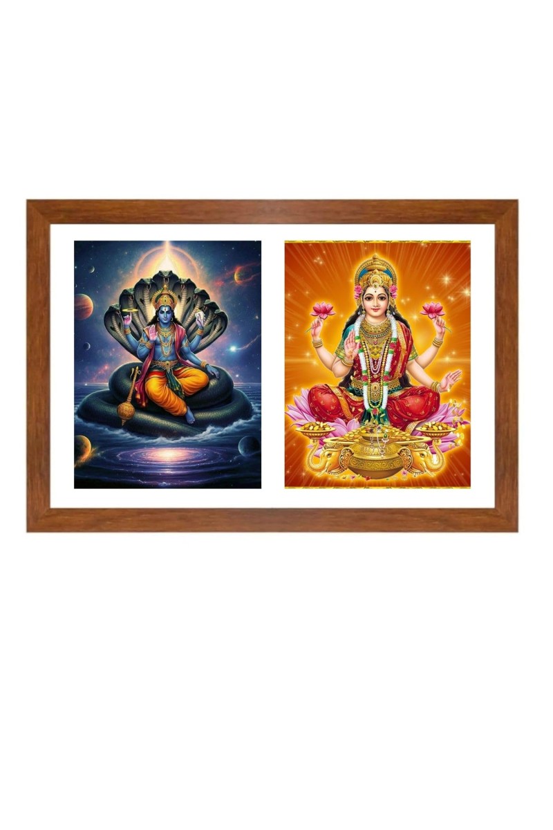 Lord vishnu and goddes lakshmi Photo Frame - 17x21Inches - Spiritual Artwork for Home Decor, Puja Room and Office Decoration