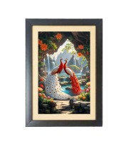The orange color peacocks Photo Frame Funny Animal and Bird Cartoon Art, Black color, 13x17 Inch
