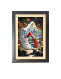 The orange color peacocks Photo Frame Funny Animal and Bird Cartoon Art, Black color, 15x19 Inch