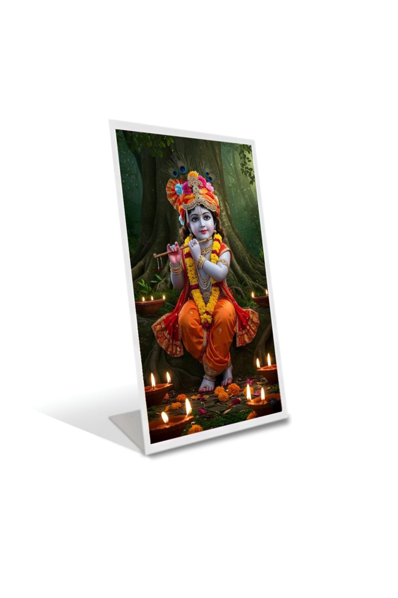 Car Desk/Table Top Little Krishna Acrylic L-Style Photo Stand - 2.5x3.5 Inches, Compact And Stylish Spiritual Display (F6717)