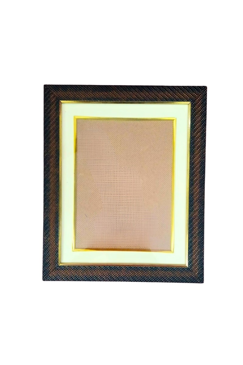 Decorative Photo Frame with Textured Brown & Black Border – Golden Inner Trim, Tabletop & Wall Mount Display (Black & Golden)