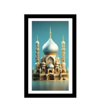 Islamic Masjid colored Photo Frame, Elegant Mosque Wall Art Ideal for Home or Office Decoration (Wall mount, 9.2 x 16 inches Frame, Black, Printed Photo)