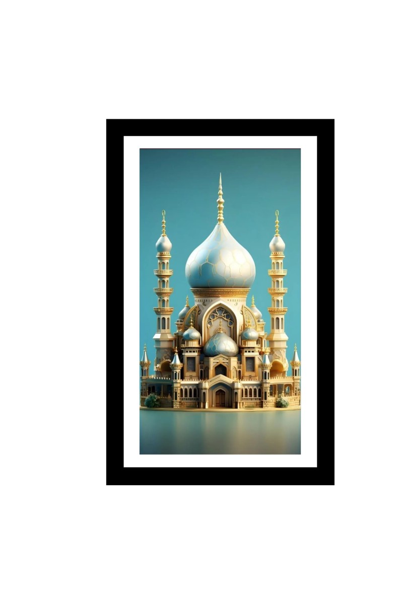 Islamic Masjid colored Photo Frame, Elegant Mosque Wall Art Ideal for Home or Office Decoration (Wall mount, 9.2 x 16 inches Frame, Black, Printed Photo)