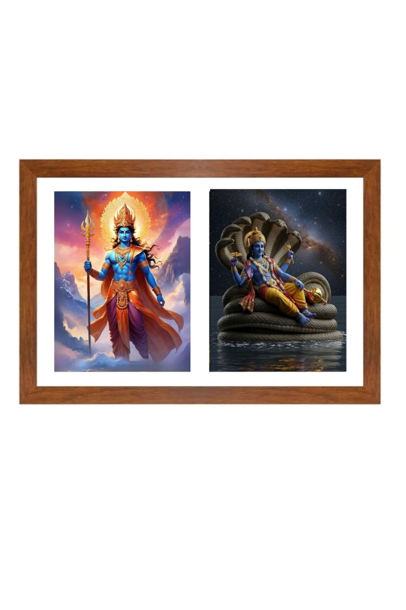 lord indra and vishnu Photo Frame - 19x23Inches - Spiritual Artwork for Home Decor, Puja Room and Office Decoration