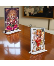 Debi Lakshmi & Debi Durga Acrylic T-Style Photo Stand - 11x13 Inches, Compact and Stylish Spiritual Display, easily change 2 photos (Pack of 1)