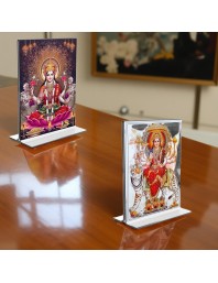 Debi Lakshmi & Debi Durga Acrylic T-Style Photo Stand - 5x7 Inches, Compact and Stylish Spiritual Display, easily change 2 photos (Pack of 1)