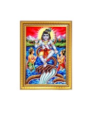 Bal Krishna Dancing On Kaliya Naag Photo Frame - 10x14 Inches, Brown Wooden Frame for Home, Office & Temple Decoration