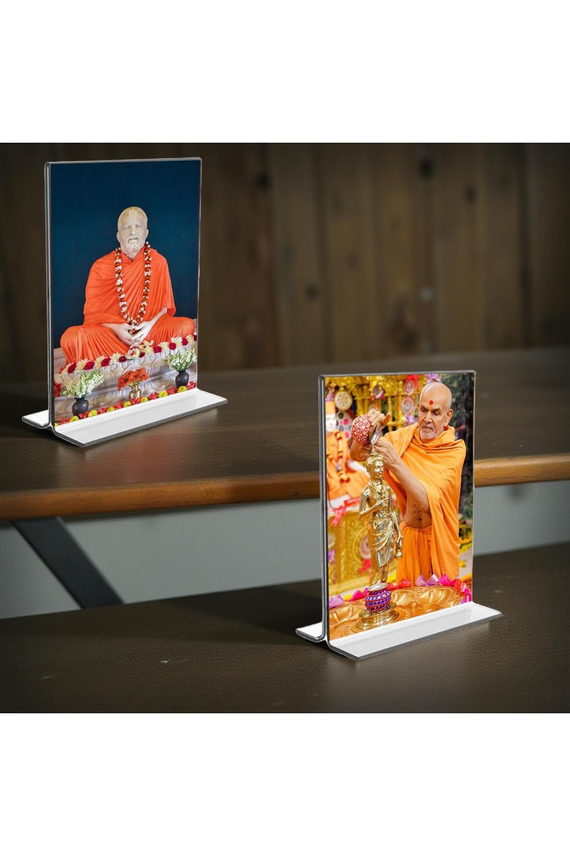 Sri Ramakrishna Paramhansa & Swami Narayan Acrylic T-Style Photo Stand, Compact and Stylish Spiritual Display, easily change 2 photos (Pack of 1)