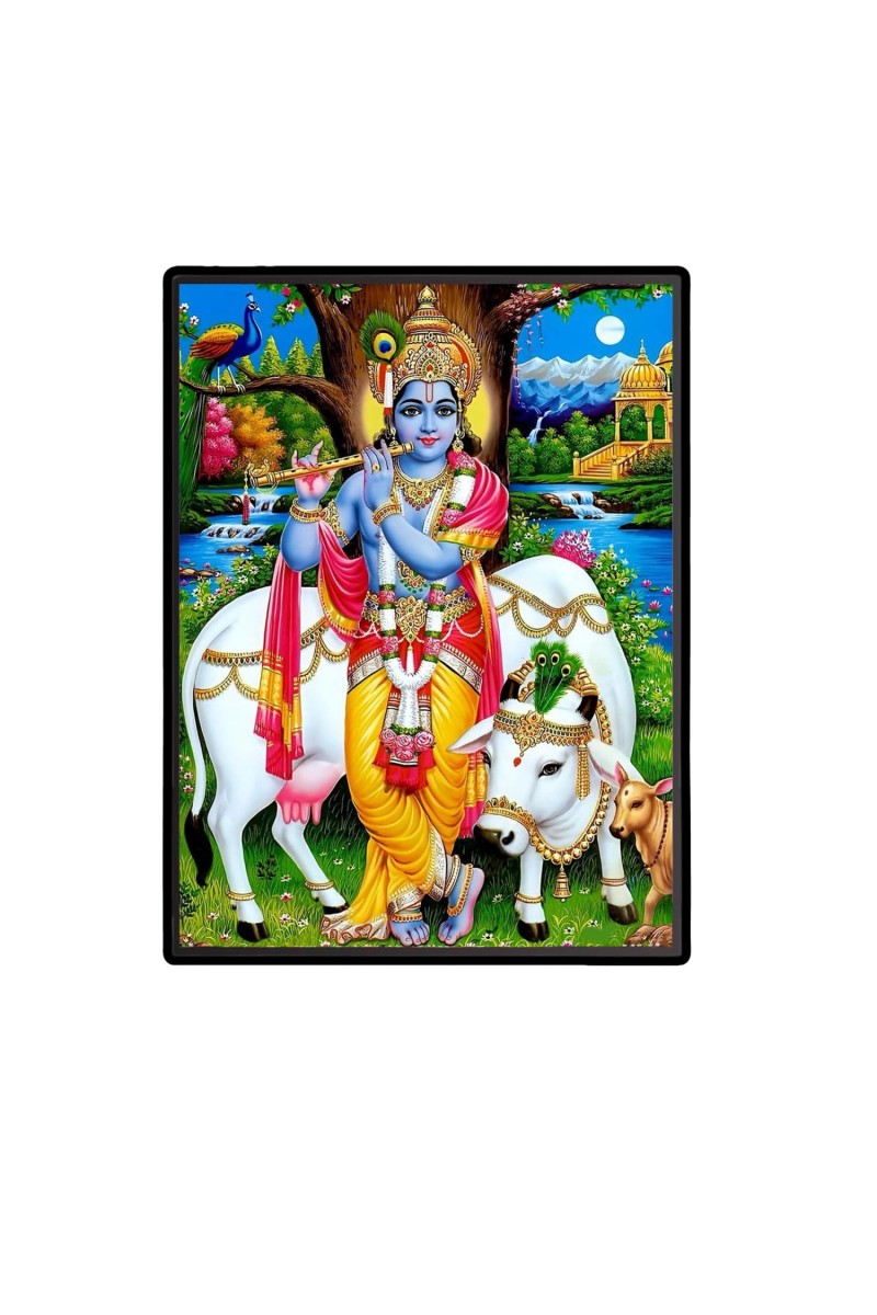 Krishna Laminated Photo - 5x7 Inches, Divine Blessings for Home & Office and Temple Decoration