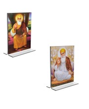 Car Desk/Table Top Guru Nanak Acrylic T-Style Photo Stand - 2.5x3.5 Inches, Compact and Stylish Spiritual Display, easily change 2 photos (Pack of 1)