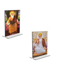 Car Desk/Table Top Guru Nanak Acrylic T-Style Photo Stand - 2.5x3.5 Inches, Compact and Stylish Spiritual Display, easily change 2 photos (Pack of 1)