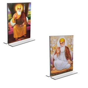 Car Desk/Table Top Guru Nanak Acrylic T-Style Photo Stand - 2.5x3.5 Inches, Compact and Stylish Spiritual Display, easily change 2 photos (Pack of 1)