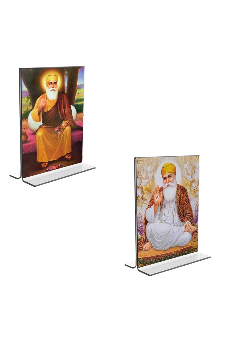 Car Desk/Table Top Guru Nanak Acrylic T-Style Photo Stand - 2.5x3.5 Inches, Compact and Stylish Spiritual Display, easily change 2 photos (Pack of 1)