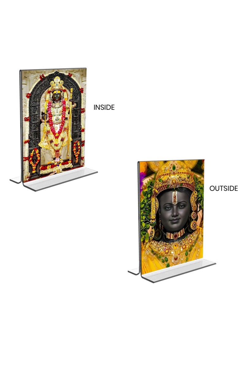 Car Desk/Table Top Lord Ram Lalla Acrylic T-Style Photo Stand - 2.5x3.5 Inches, Compact and Stylish Spiritual Display, easily change 2 photos (Pack of 1)