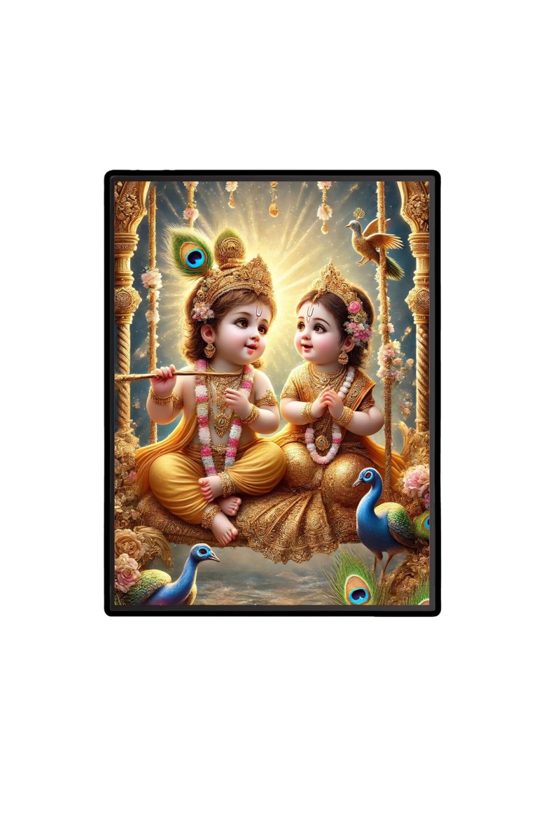 Baby Krishna Radha Laminated Photo - 7x9 Inches, Divine Blessings for Home & Office and Temple Decoration